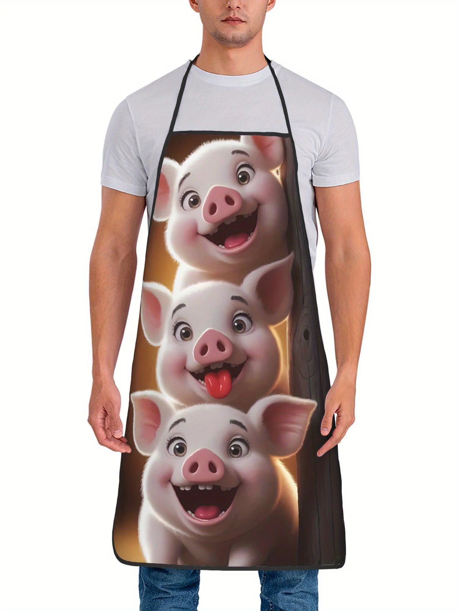 One Piece Of Apron With A Retro Design Featuring Three Cute Little Pigs Suitable For Crafts Baking Painting Cooking Cafe Aprons
