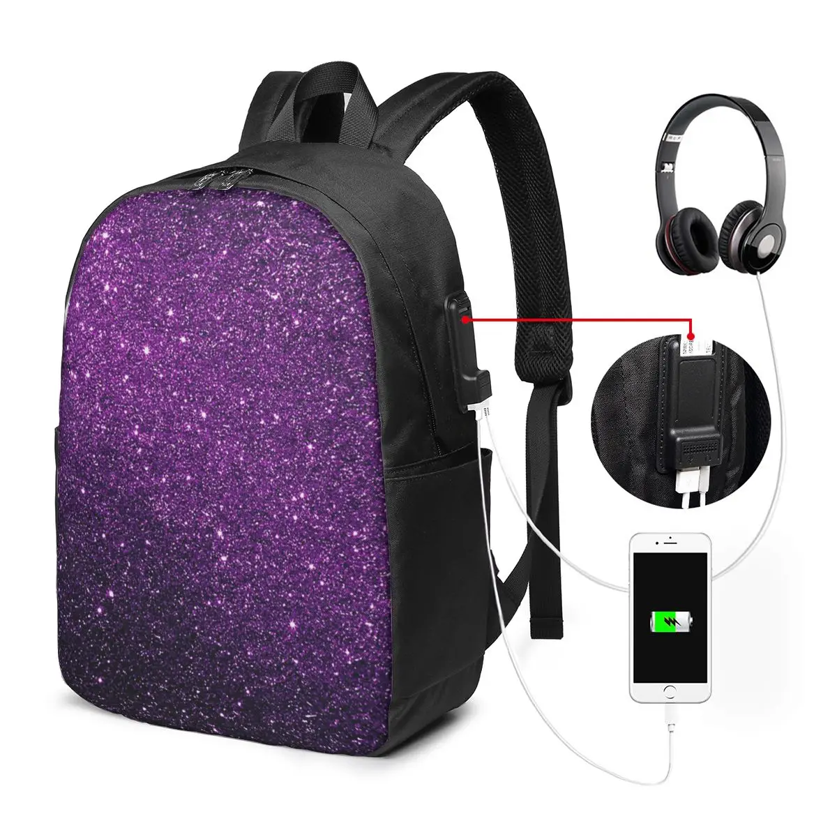 

Gradient Purple Glitter Pattern Backpack Travel Notebook Bag Computer College Student School Bag Laptop Shoulder Bags