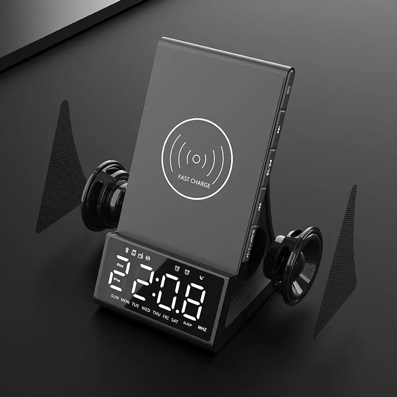 Multi-Functional Integrated Bluetooth Alarm Clock Home Bed Head Speaker Mobile Phone Holder Wireless Charger Radio