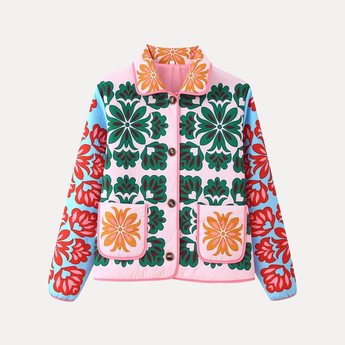 Autumn 2025 Women's Casual Fashion Warm Printing Outerwear Long Sleeve Straight Cut Commute Style Single Button Cotton Jacket 5
