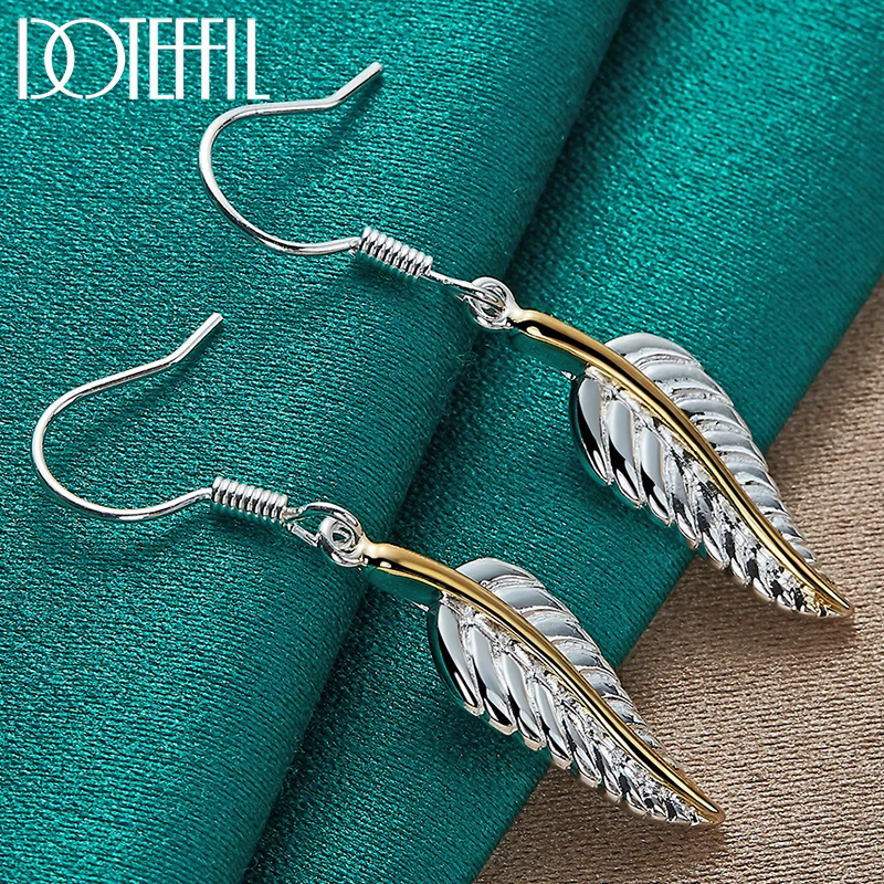 

DOTEFFIL 925 Sterling Silver Feather Drop Earrings Charm Women Jewelry Fashion Wedding Engagement Party Gift