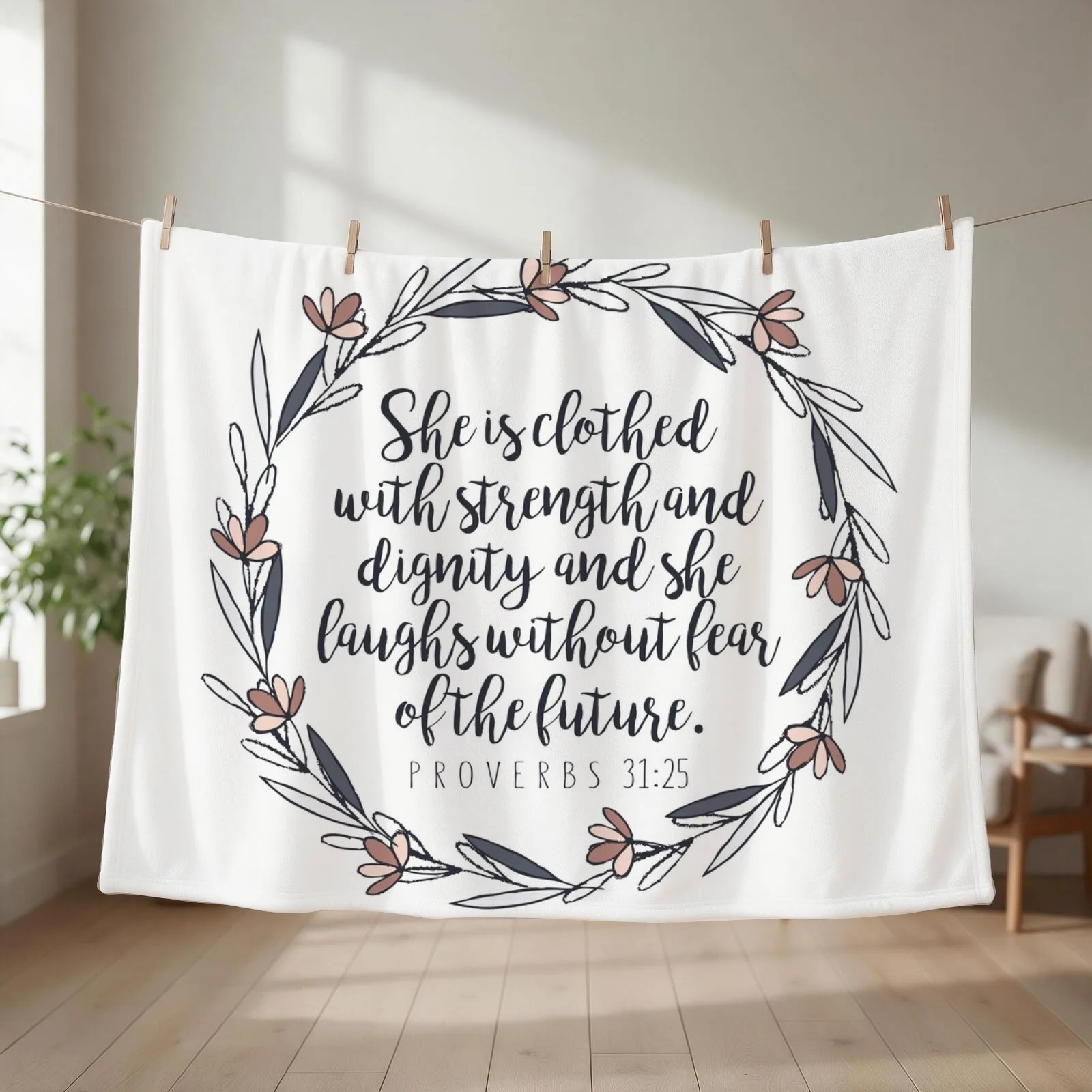 Bible Verse - Proverbs 31:25 Throw Blanket couch cozy soft plush fuzzy picnic outdoor blanket