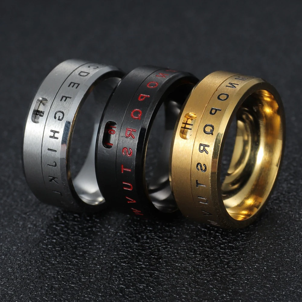 Anxiety Ring For Women Men Stainless Steel alphanumeric Ring Spinner Spiral Simulated Freely Anti Stress Fidget Ring Jewelry