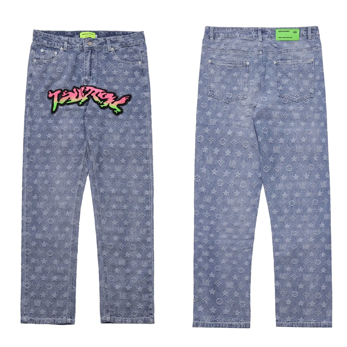 Baggy American Embroidered Jeans Women and Men Spring and Autumn Fashion Brand Street Design Sense Straight Tube Casual