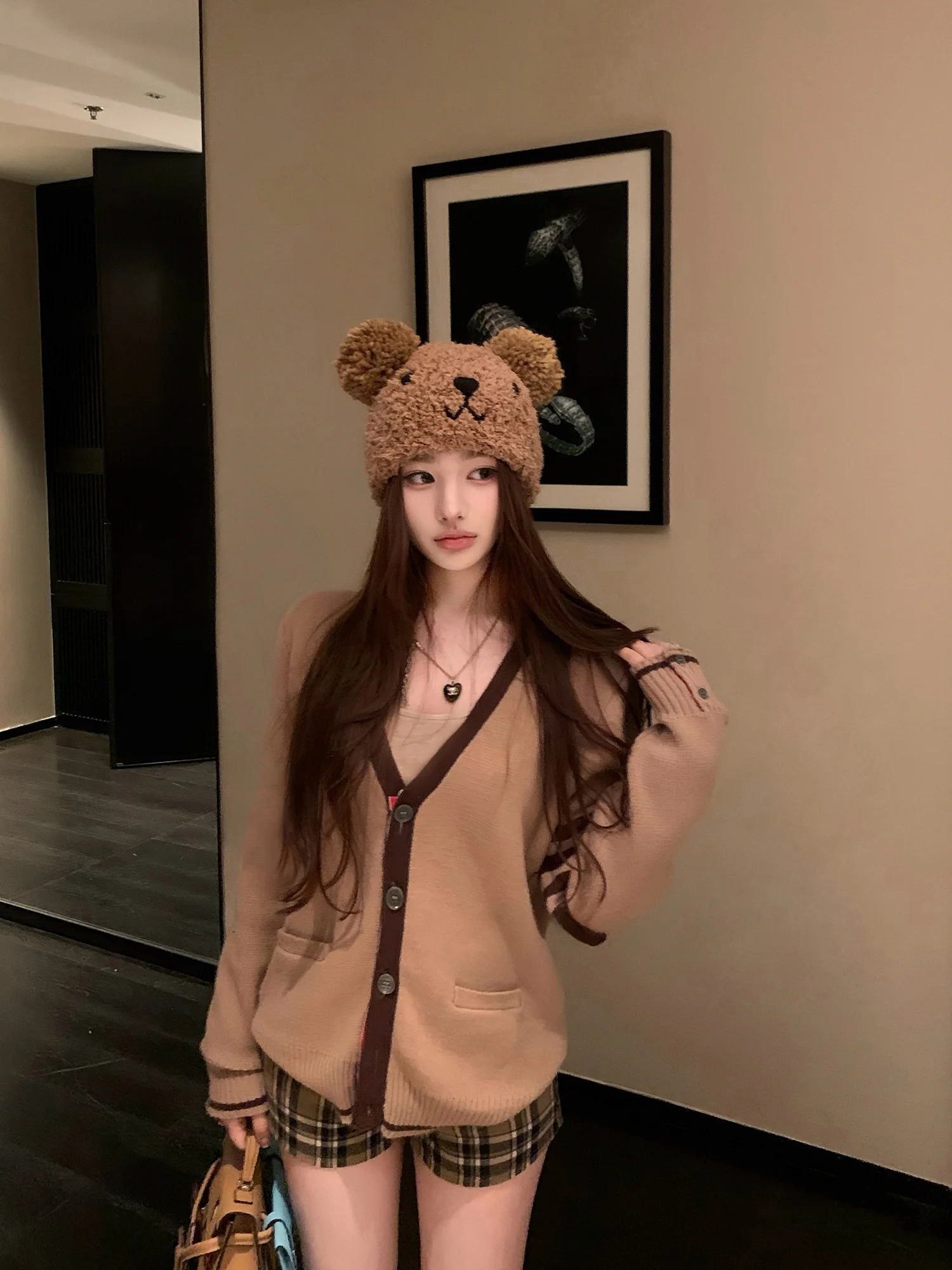 

Вязаный кардиган Chien Vintage Color Block с длинными рукавами, свободный женский свитер, верхняя одежда, осенне-зимняя модная новинка