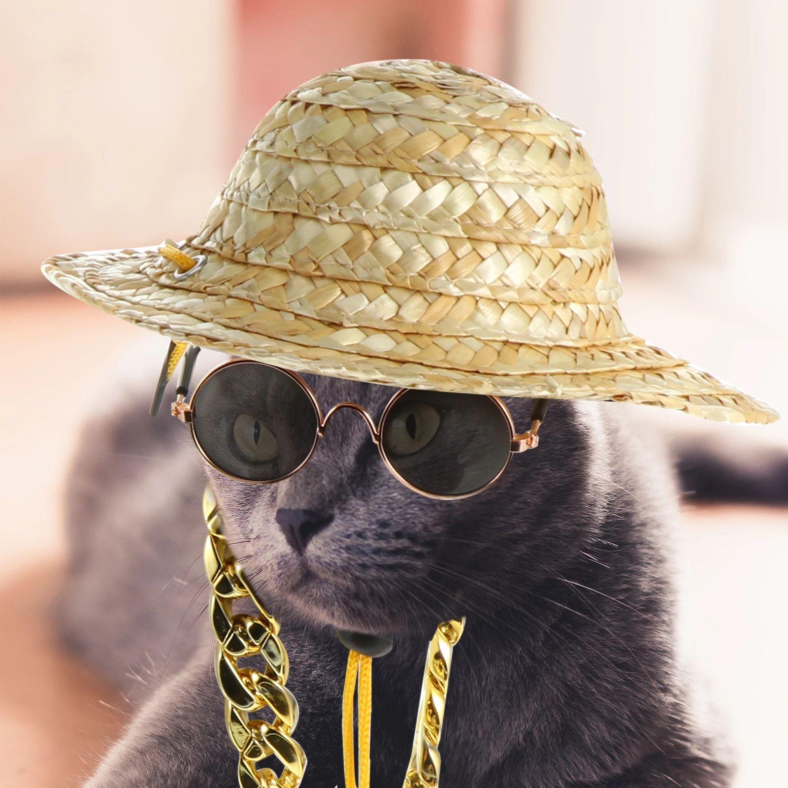

Pet Sun Hat Dog Sunglasses Stylish Necklace Puppy Costume Accessories Set Supply Christmas Holiday Birthday Party Adorable Pet