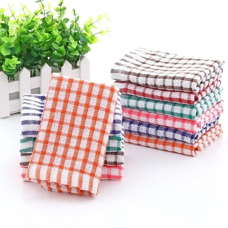 Soft Plaid Absorbent Kitchen Table Dishcloth Cotton Cleaning Cotton Tea Towel Cotton Fabric Non-stick No Smell