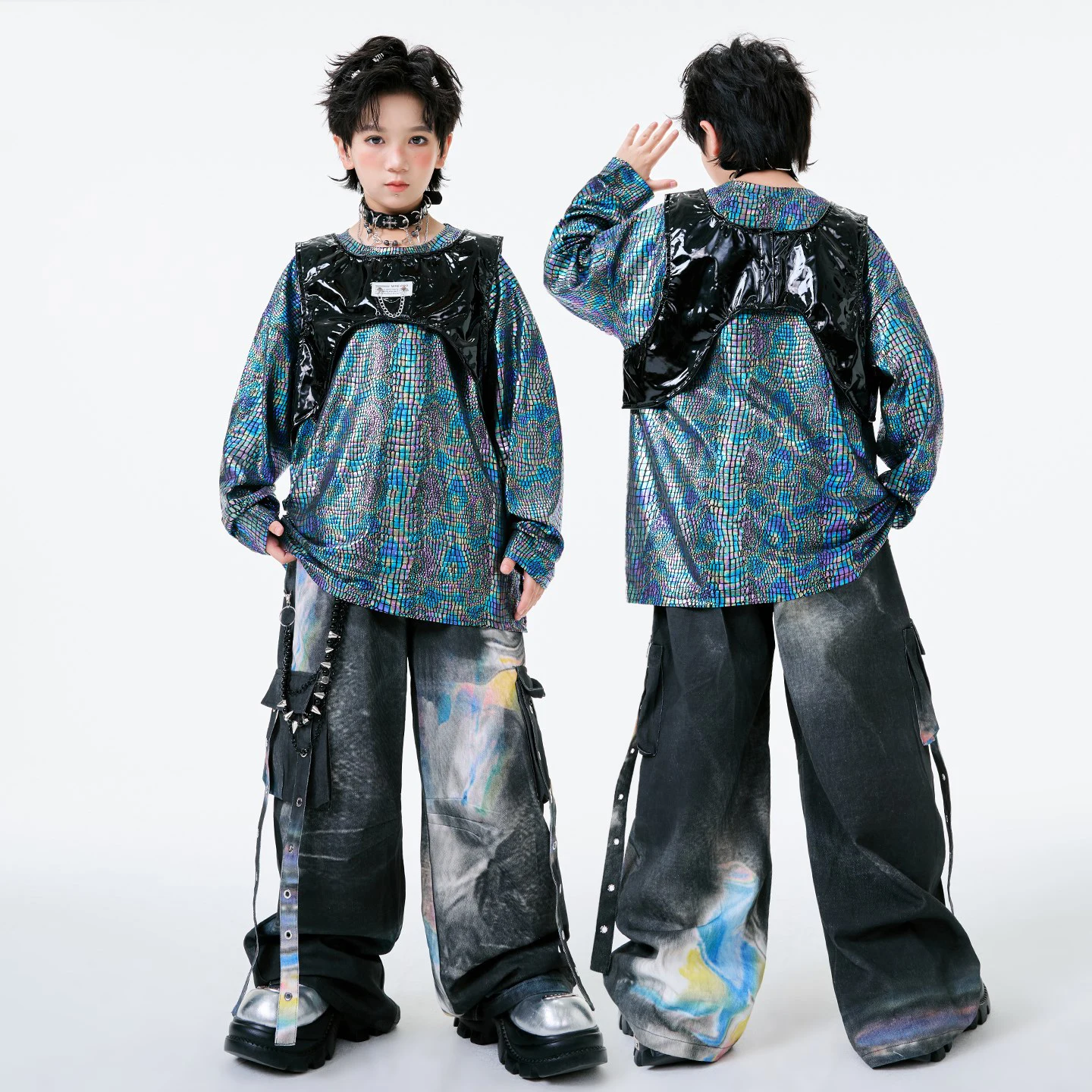 

Children Hip Hop Dance Clothes Boys Drum Performance Vest Tops Pants Long Sleeves Suit Girls Jazz Concert Stage Costume BL17986