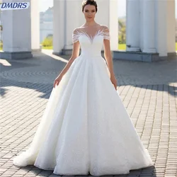 Elegant Short Sleeve Wedding Dress Classic Beaded Bride Gown 2026 Charming A-line Off-Shoulder Bride Robe Vestidos De Novia