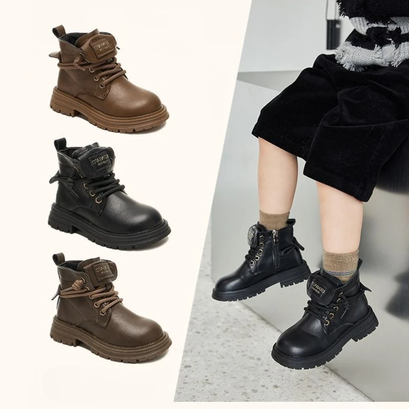 

Kids Short Boots 2026 Autumn Winter New Arrival Girls Boys Leather Boots Soft Sole Fashion British Style Shoes for Children