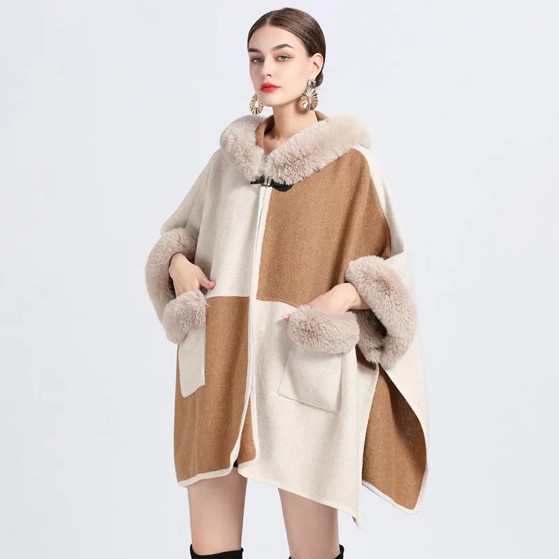  Artificial Fox Fur Shawl Wool Coat Women Tassel Cape Warm Outwear Fur Cloak Winter New Shawl Women Loose Christmas Ponchos