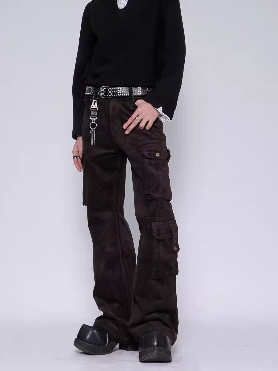 

Вельветовые мужские рабочие брюки в американском стиле ретро с несколькими цветами, повседневные прямые брюки-клеш с высокой талией и молнией Fly