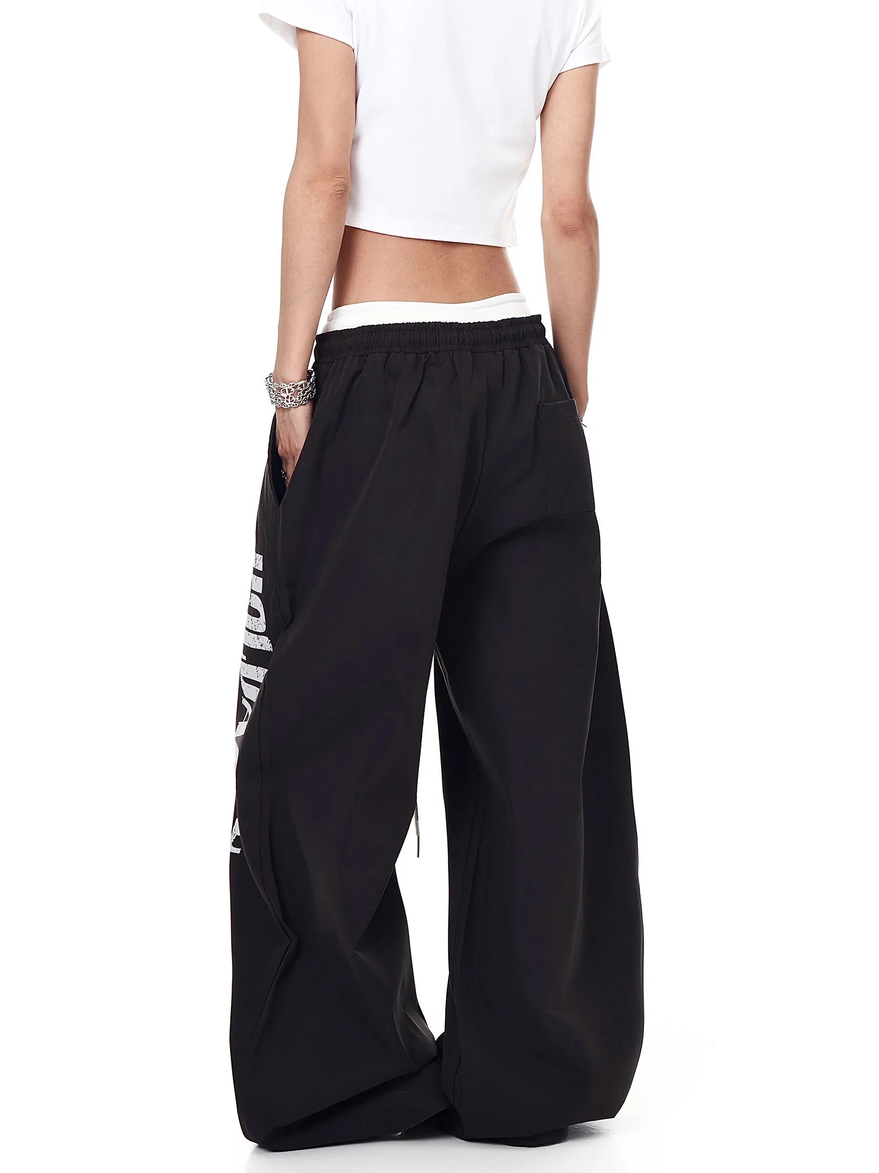 Retro American Printed Loose Casual Pants High Waist Jazz Dance Women's Sle Splicing Wide Leg Floor Length Trousers