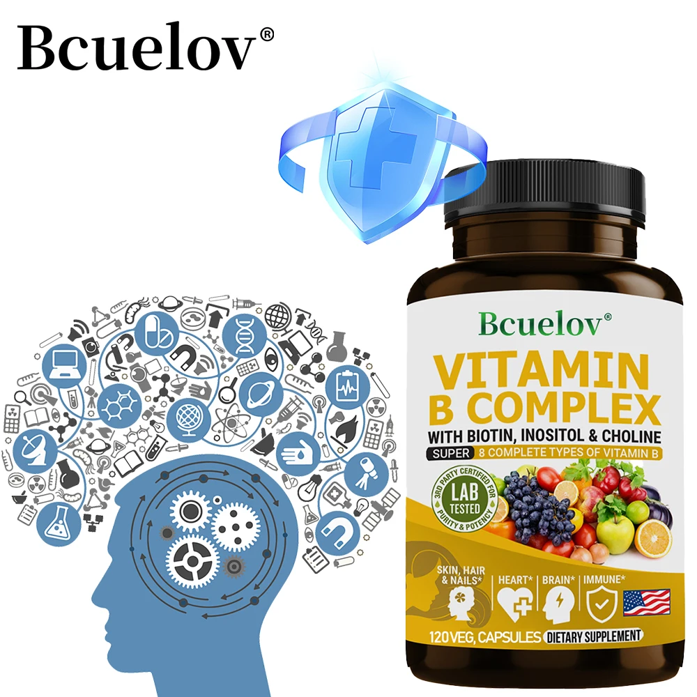 Vitamin B Complex Capsules - Helps with Immunity and Antioxidants, Reduces Dark Spots, Promotes Healthy Hair, Nails and Joints