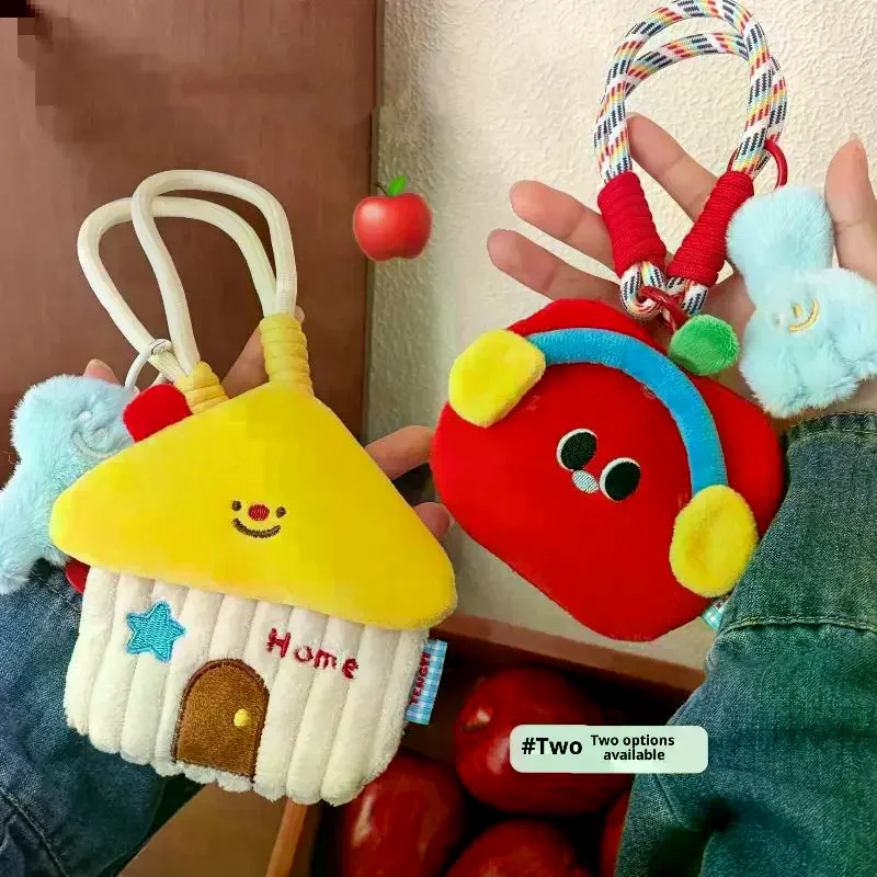 Monedero de cabaña de felpa de dibujos animados, llavero Kawaii, bolsa de almacenamiento de joyería de felpa, colgante, mochila, bolso, decoración, regalo colgante