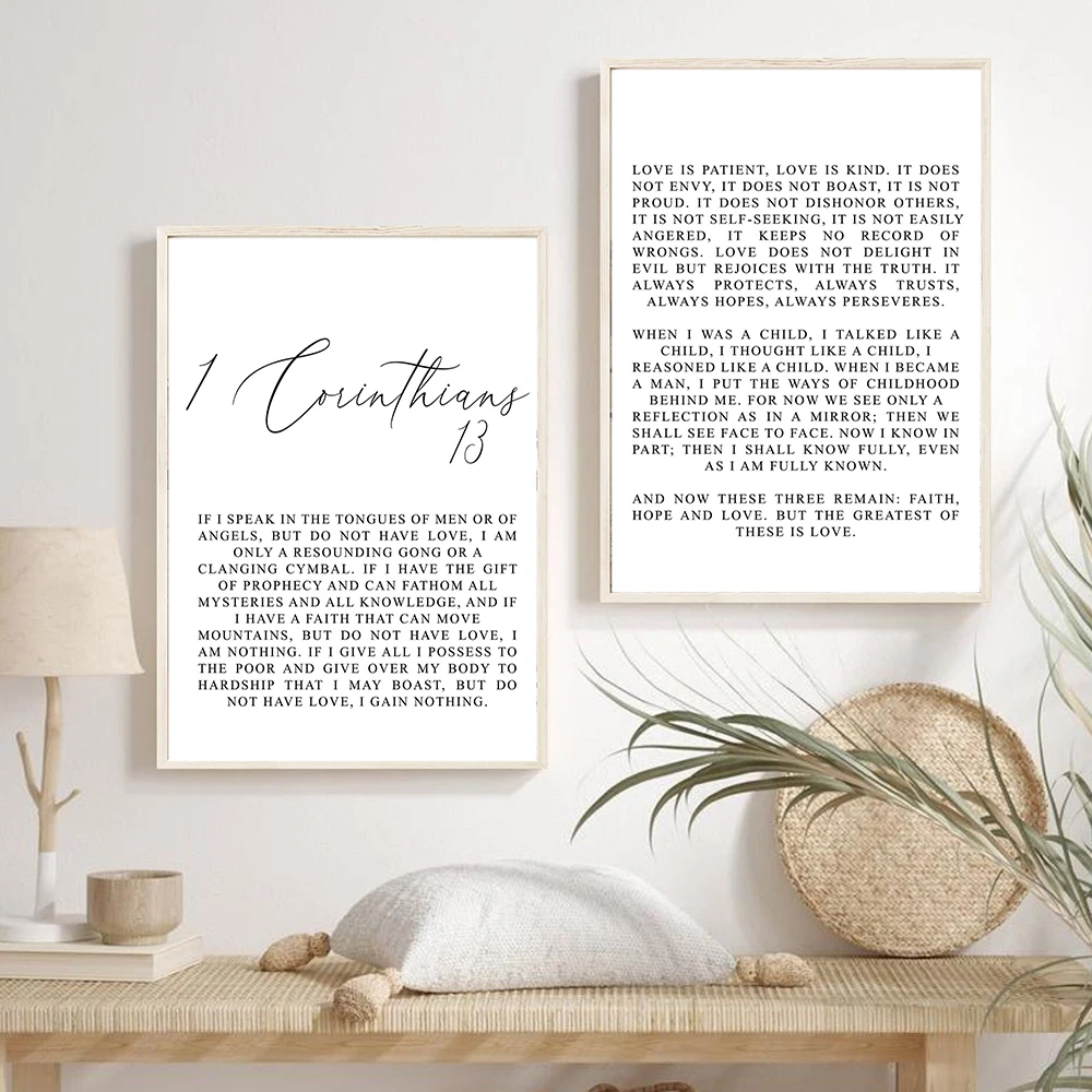 Bible Verse Quotes Posters Print 1 Corinthians 13 Modern Verse Wall Paintings Mural Decor for Living Room Office Decoration