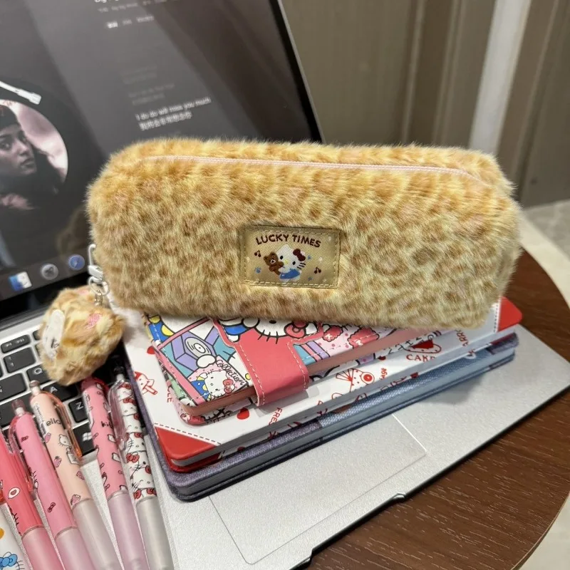 かわいいぬいぐるみ化粧品バッグヒョウ柄化粧ポーチ漫画ジッパー化粧バッグポータブル口紅収納ポーチ旅行クラッチバッグ