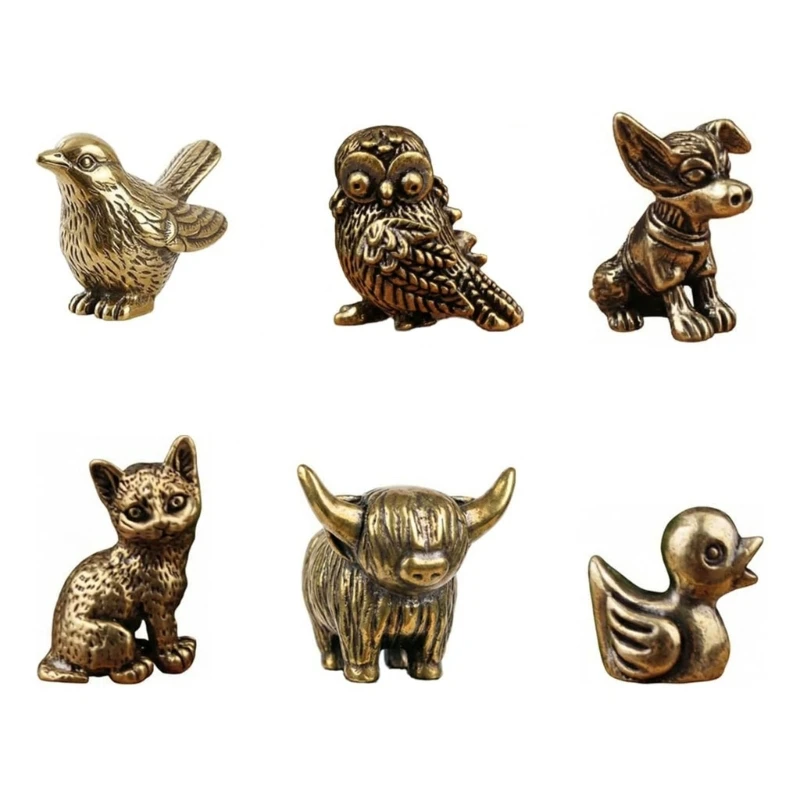 6Pcs Brasses Miniature Animal Door Hinge Head Toppers Ornaments Home Accent Gift 55KF
