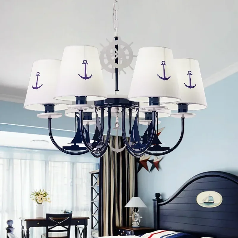 

GHEUVNJ Mediterranean style hanging lamp, LED children's room lighting, boys' room fabric art, girls' hanging lamp