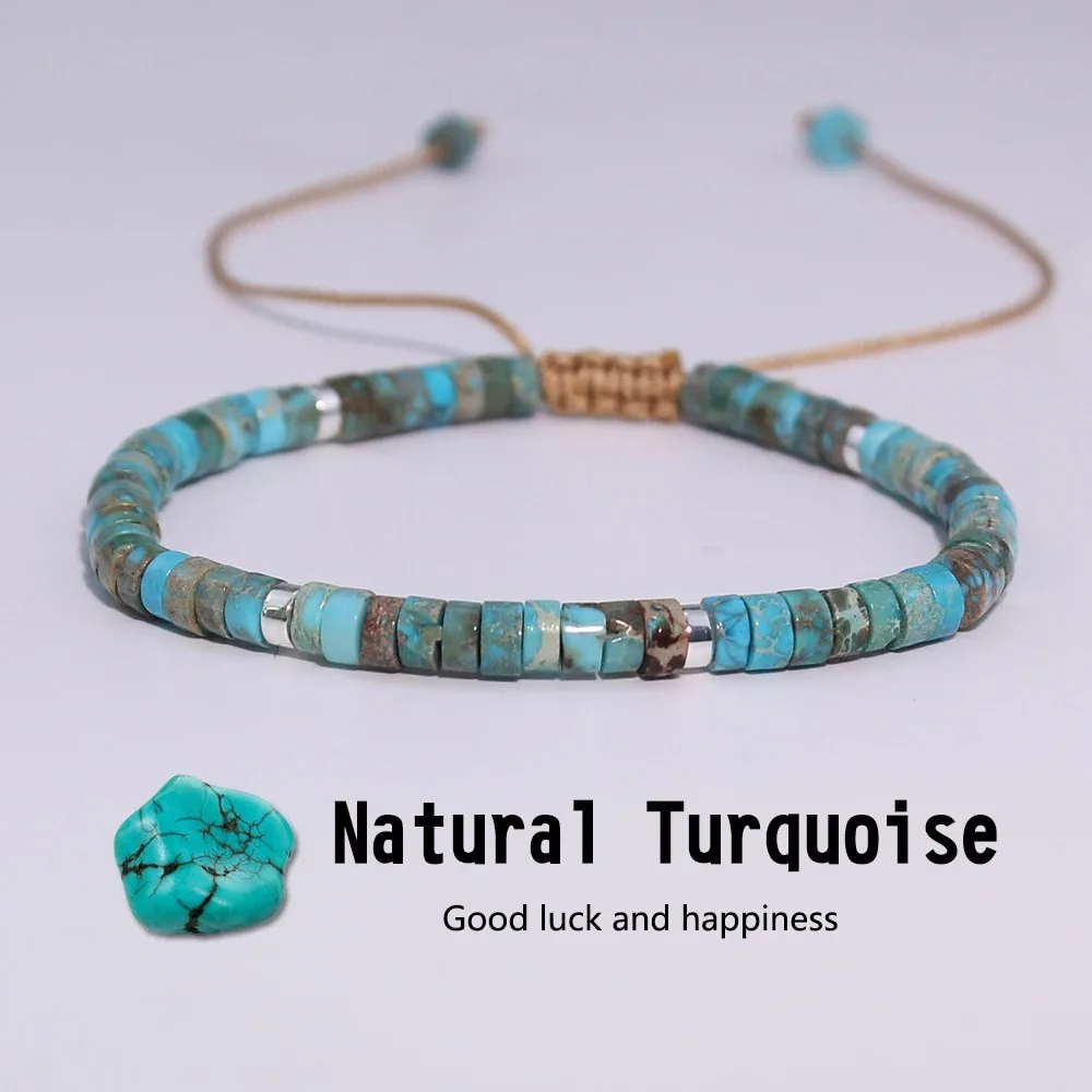 

1PC Natural Turquoise Stone Beads Woven Bracelet Natural Stone Adjustable Rope Lady Nation Bracelet Luxury Gift for Men Women