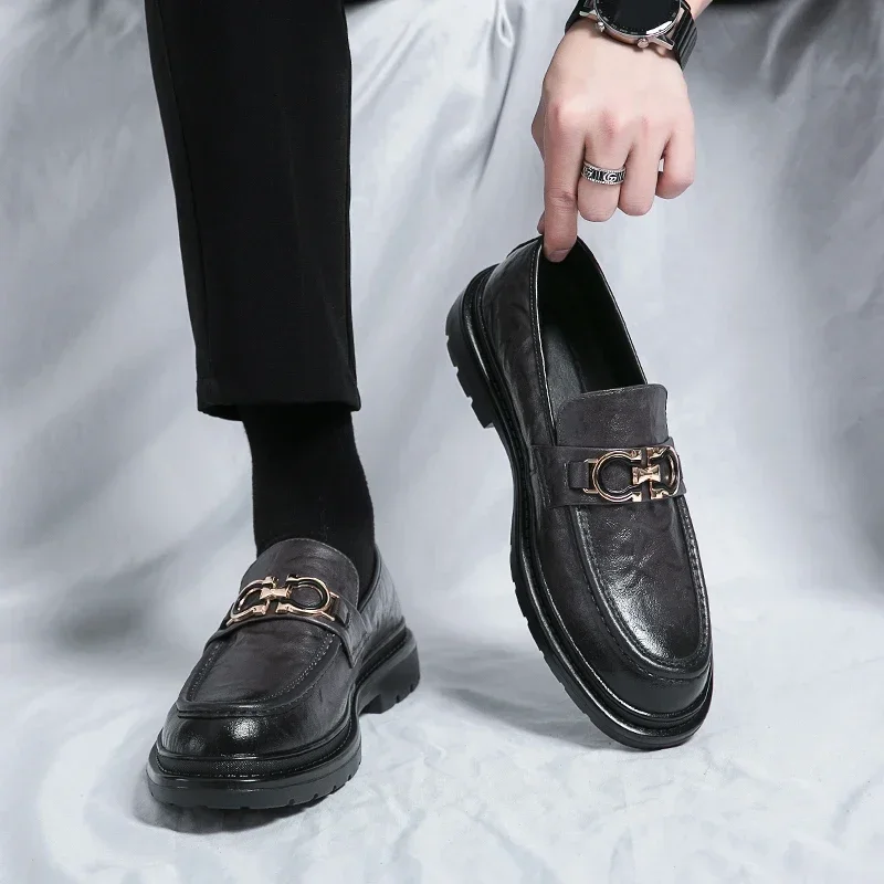 Men Business Casual Slip-On Leather Shoes Casual British Style Loafers Man Fashion Party Dress Luxury Shoes Comfy Driving Shoes