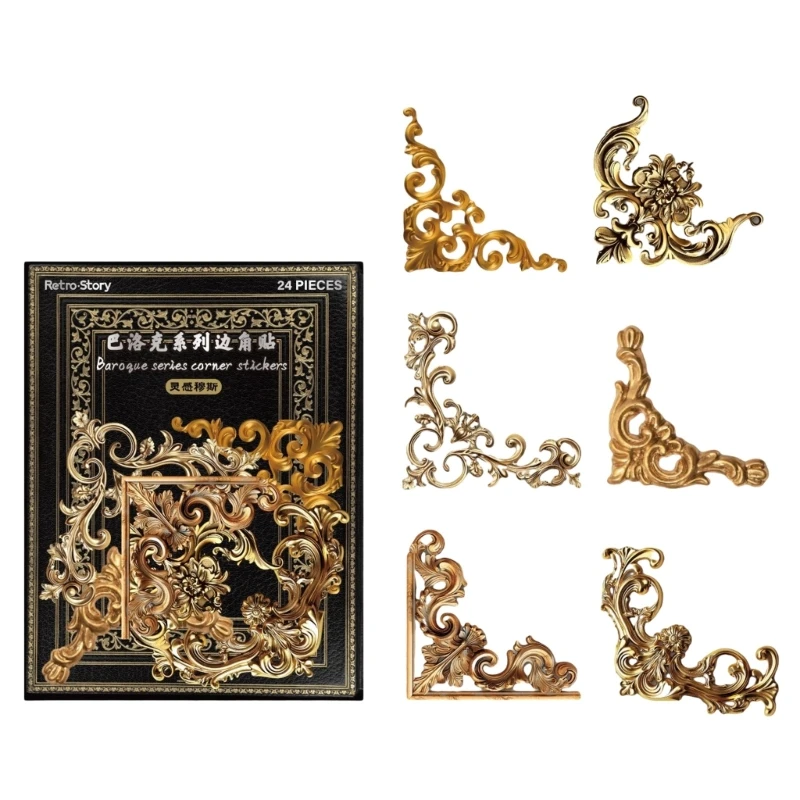 24 แผ่น/แพ็คสมุดสติ๊กเกอร์ Baroques Series สติกเกอร์มุมสำหรับเด็กผู้หญิง