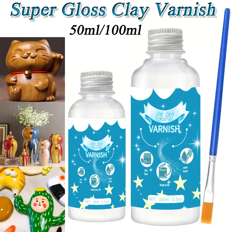 1 قطعة 50/100 مللي سوبر لمعان الطين الورنيش Nom سامة مقاومة للخدش الهواء المجفف الطين الصقيل مع فرشاة لطلاء السيراميك الخشب الاكريليك #1