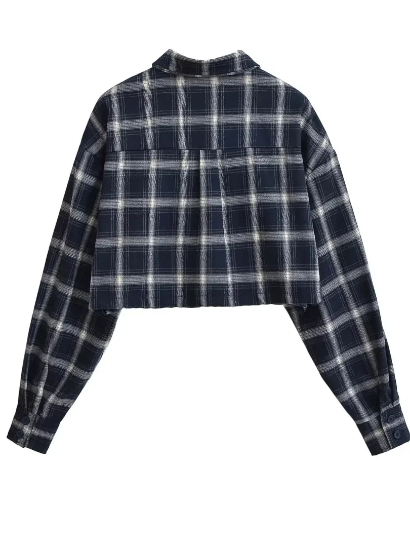 Retro American Plaid Long Sve ort irt Dames Lazy Sle Personali Veelzijdige afslankende irt-top voor tienermeisjes
