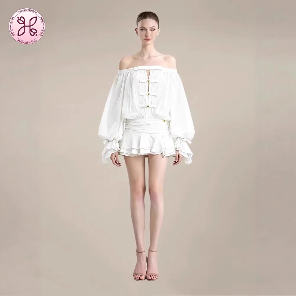 White Off-Shoulder Dress - Tiered Sheer Overlay Gown, Wedding Guest Dress