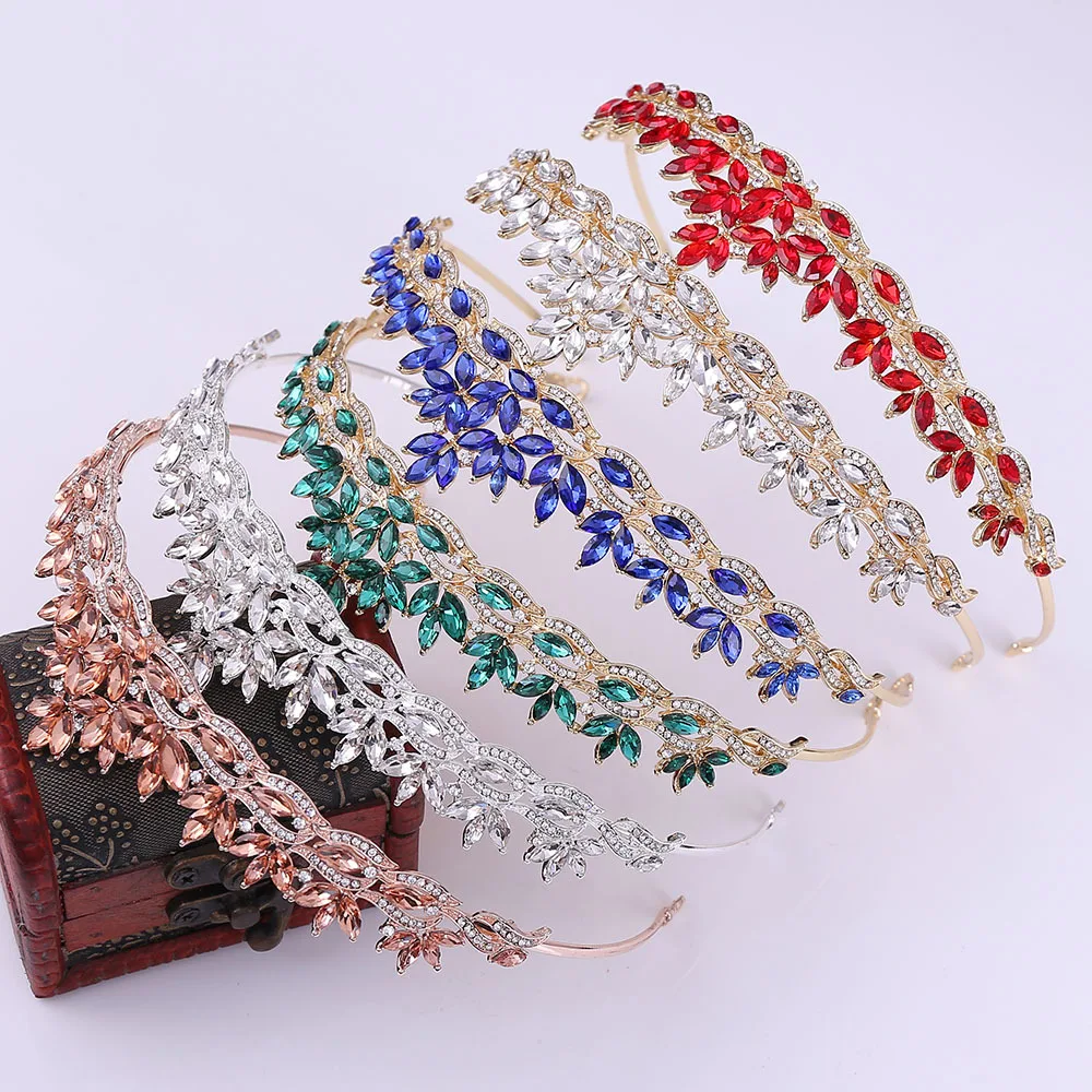 1pc bridal headdress diamond encrusted holiday runway crown wedding birthday leaves crystal crown hair bands hair accessories image 2