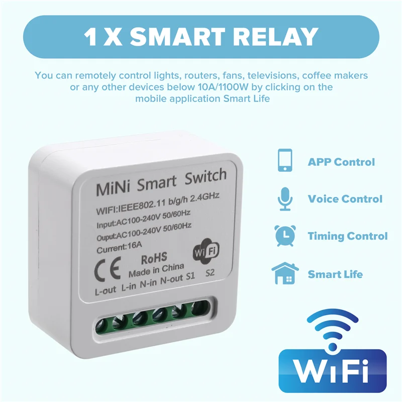 F-T Mini Smart Wi-Fi релейный переключатель, модуль таймера «сделай сам», приложение Smart Life/Tuya, беспроводной пульт дистанционного управления