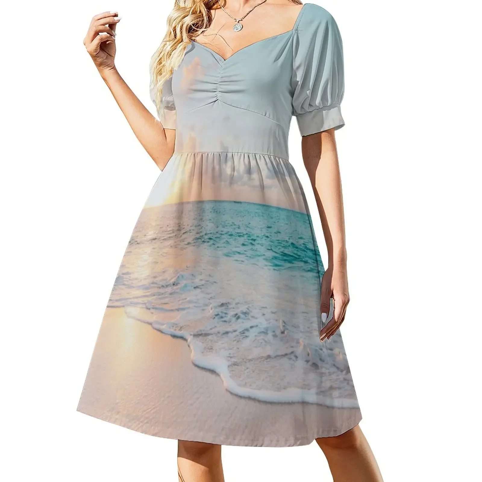 

Ocean Blue Shore Sunset Short-Sleeved Dress elegant guest wedding dress elegant women's dresses sale Summer skirt