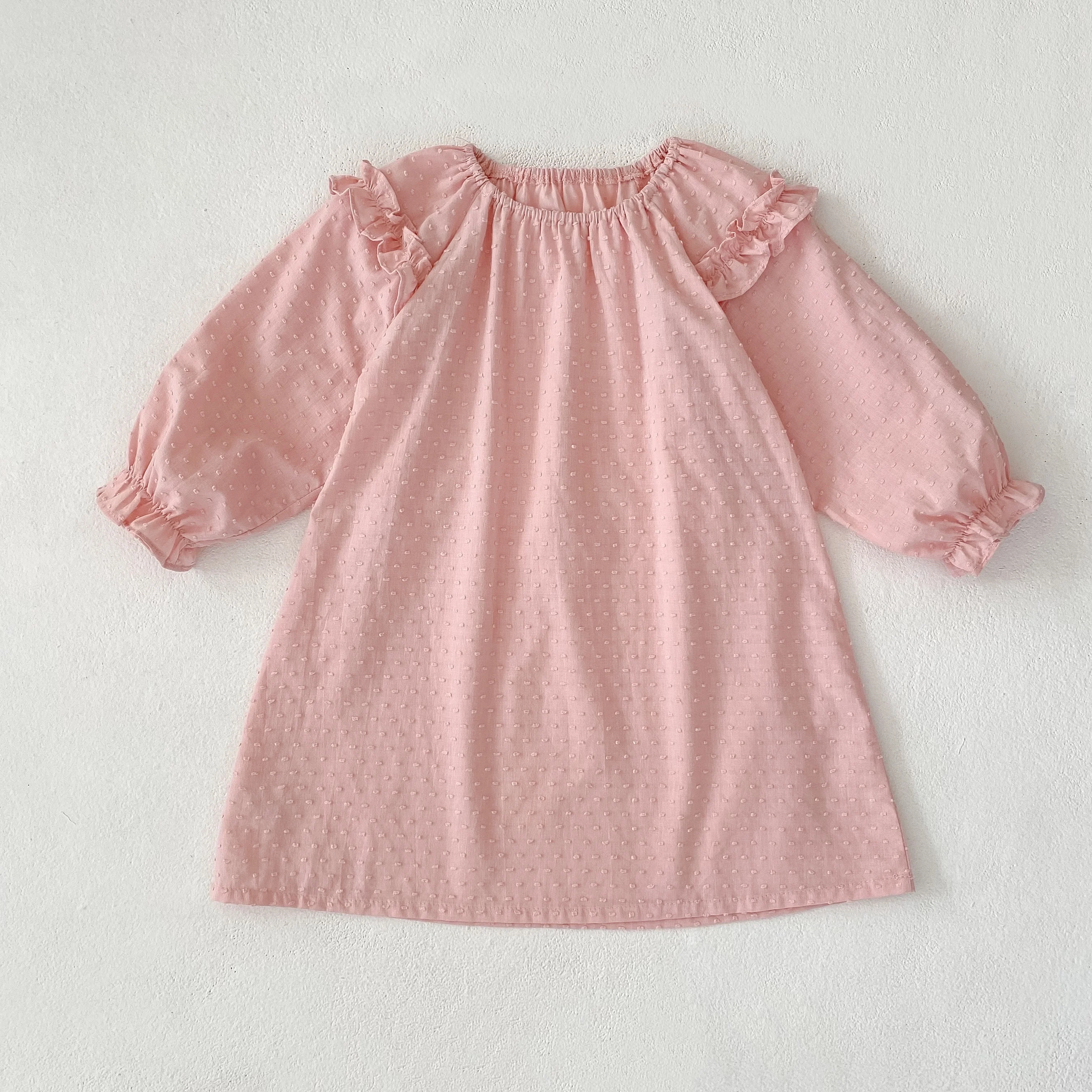 ملابس أطفال خريفية جديدة لعمر 0-3 سنوات، فستان وردي أنيق بأكمام طويلة للفتيات الصغيرات، أكمام فقاعية رائعة #4