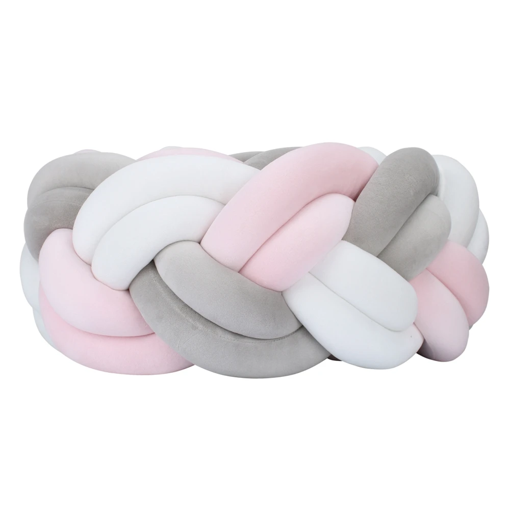 

200cm Baby Bed Bumper Handmade Knotted Braid Weaving Plush Crib Protector Infant Knot Pillow Baby Room Decor