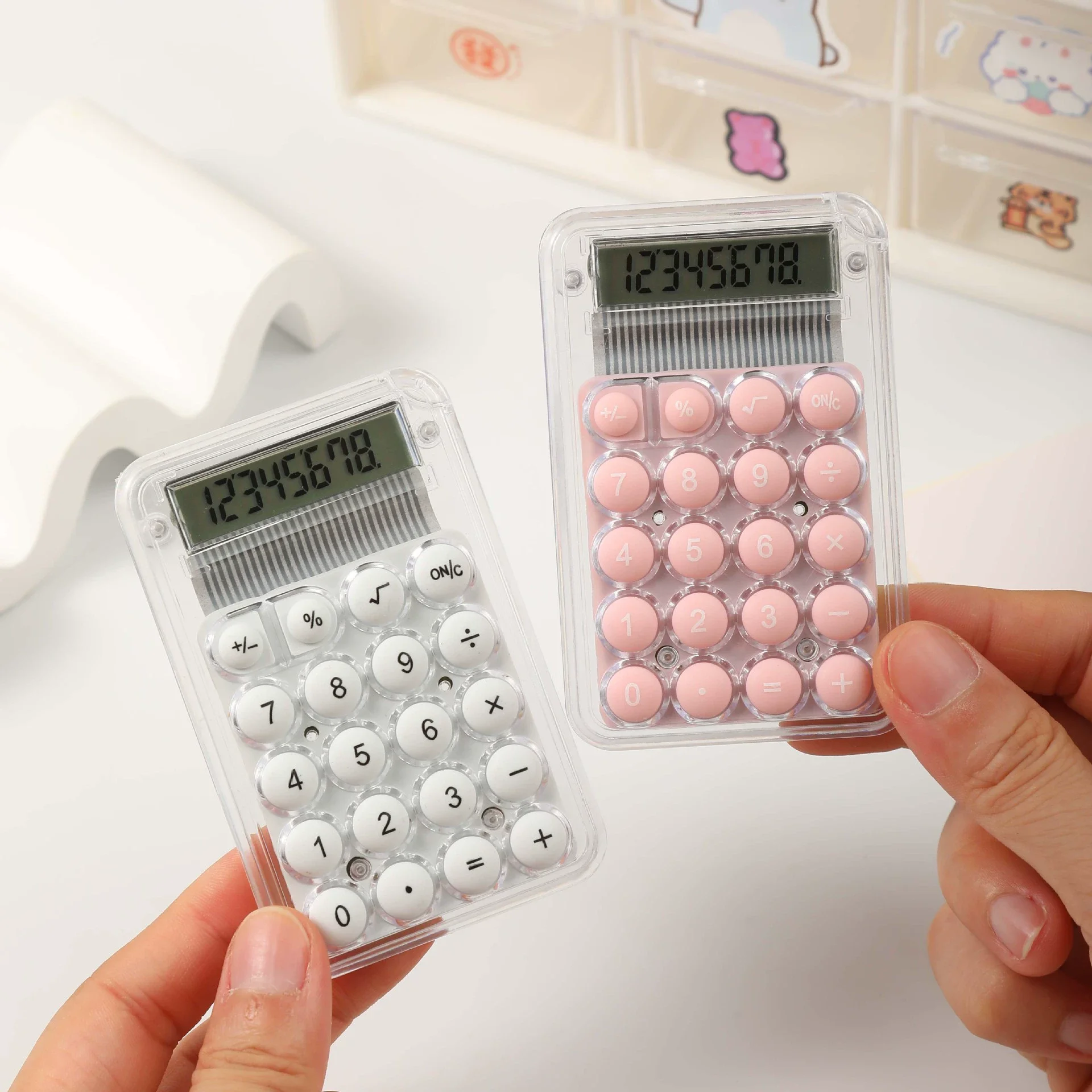 1pcs Mini Practical Calculator 8 Digits HD Display Electronic Calculators Student Fashion Portable Transparent Calculator