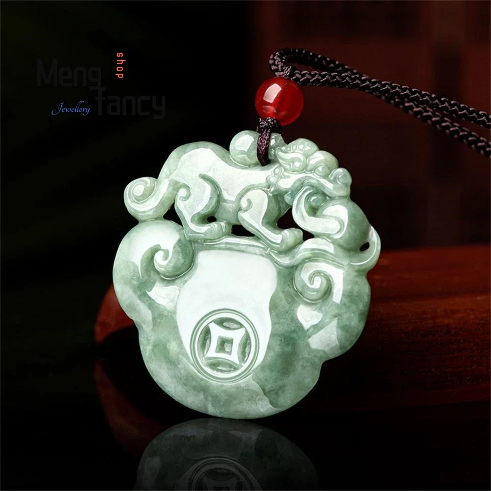 Natural A-goods Jadeite Ruyi Inviting Wealth Pixiu Ice Jade Pendant Simple Retro Best Selling Handicraft Fashion Jewelry Mascots