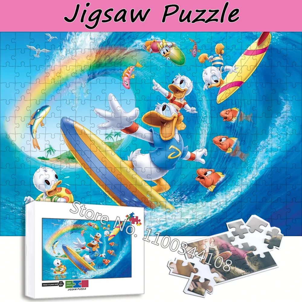 

300/500/1000 Pieces Wooden Puzzles Disney Donald Duck Cartoon Jigsaw Puzzle Children's Educational Toys DIY Assembled Gifts