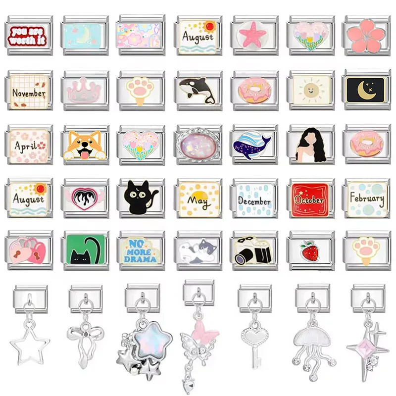 Devil Eyes Heart Planet Cute Cat Whale Moon Flowers Camera Italian Charm Links Fit 9mm Stainless Steel Bracelet DIY Making Gifts