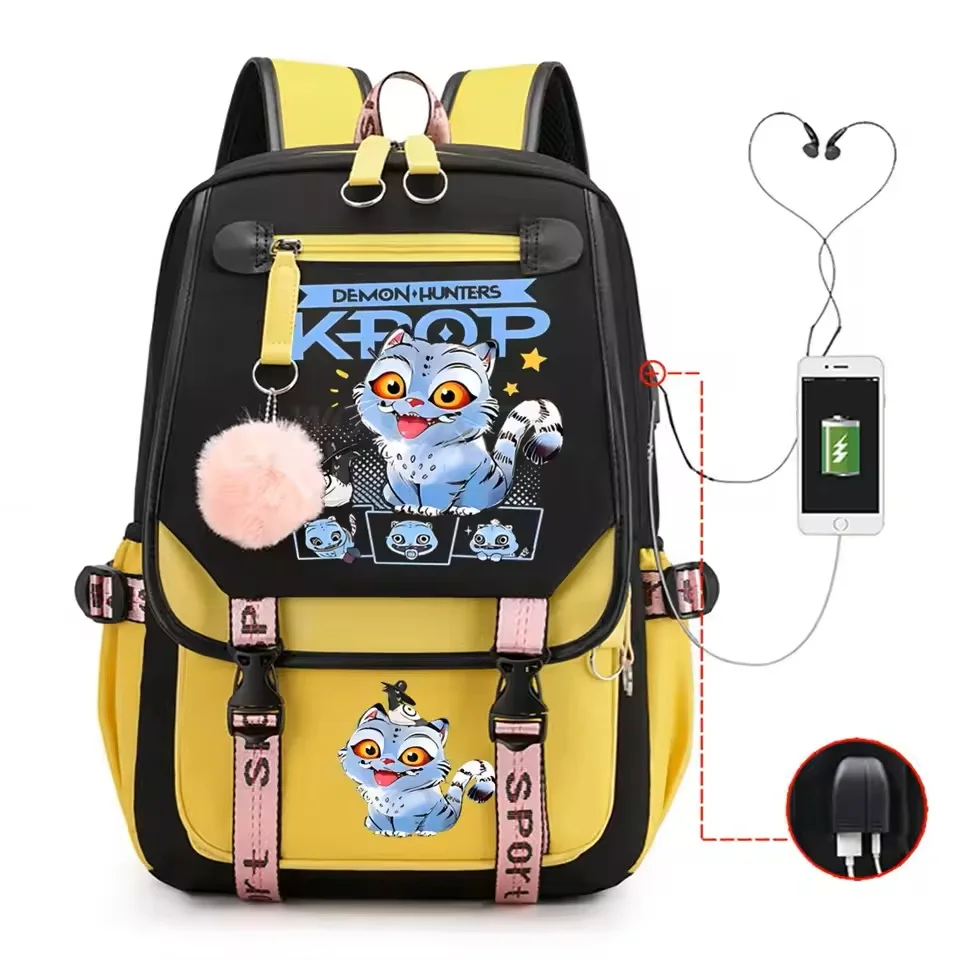 KPop 악마 사냥꾼 Derpy Tiger 학교 가방 학생 대용량 배낭 여성 배낭 십대 소녀를위한 패션 학교 가방