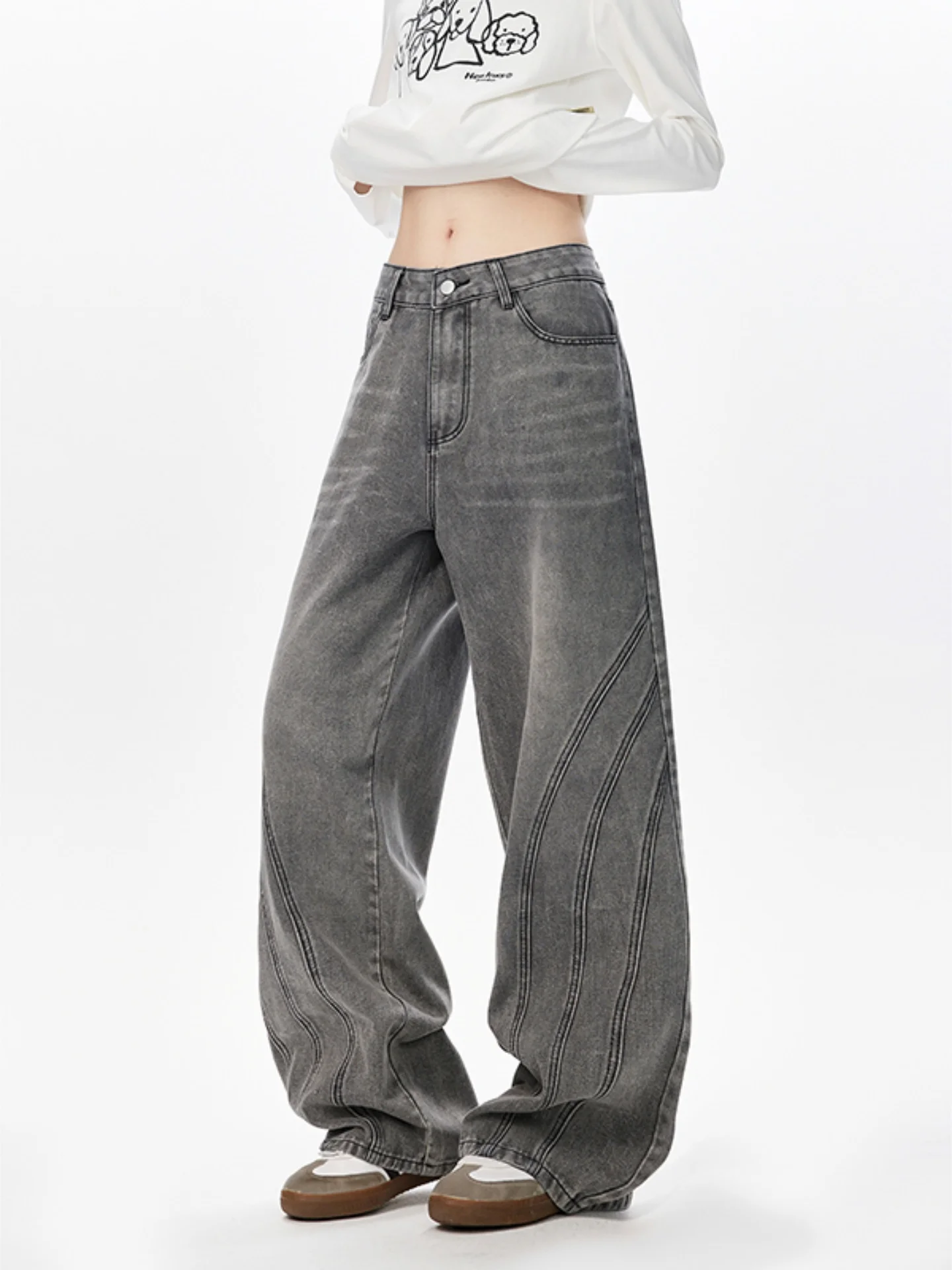 

Men's Loose Straight Leg Jeans Knife Splicing Deconstruction High Street Vintage Waed Cotton Polyester Blend Casual Wear