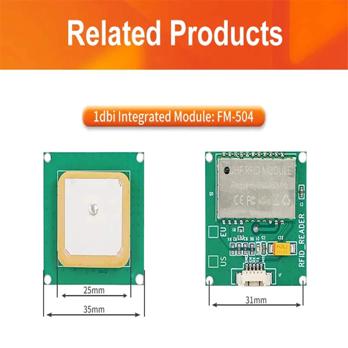 

35X35mm 1Dbi Antenna Integrated 868-928Mhz All-In-1 UHF RFID Module(1DBi US USB)