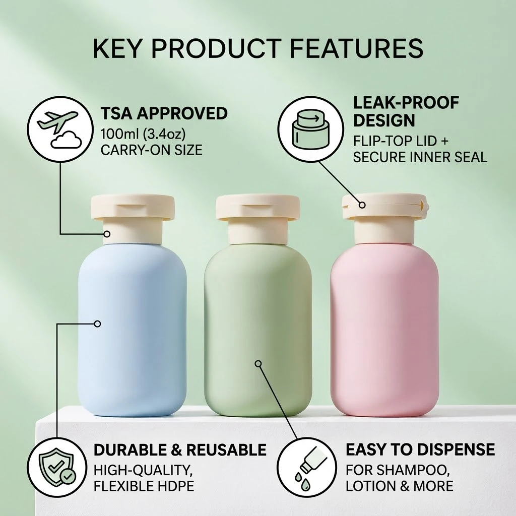 3Pcs 100ML Replaceable Portable Travel Refill Bottle Cosmetics Lotion Shampoo Moisturising Lotion Cream Empty Sub-botting
