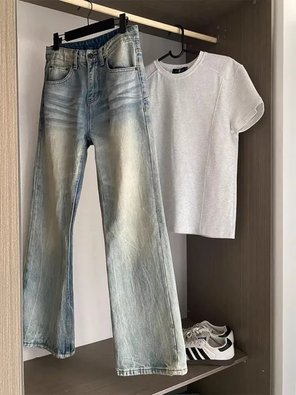 

Retro Waed Slim Fit Knife Jeans Men Summer Thin Straight Leg Jeans Cotton Polyester Blend Wear Resistant Youth Faion