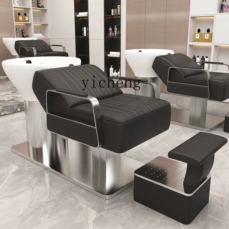 

ZC high-end shampoo bed barber shop special stainless steel ceramic deep basin flushing bed semi-reclining