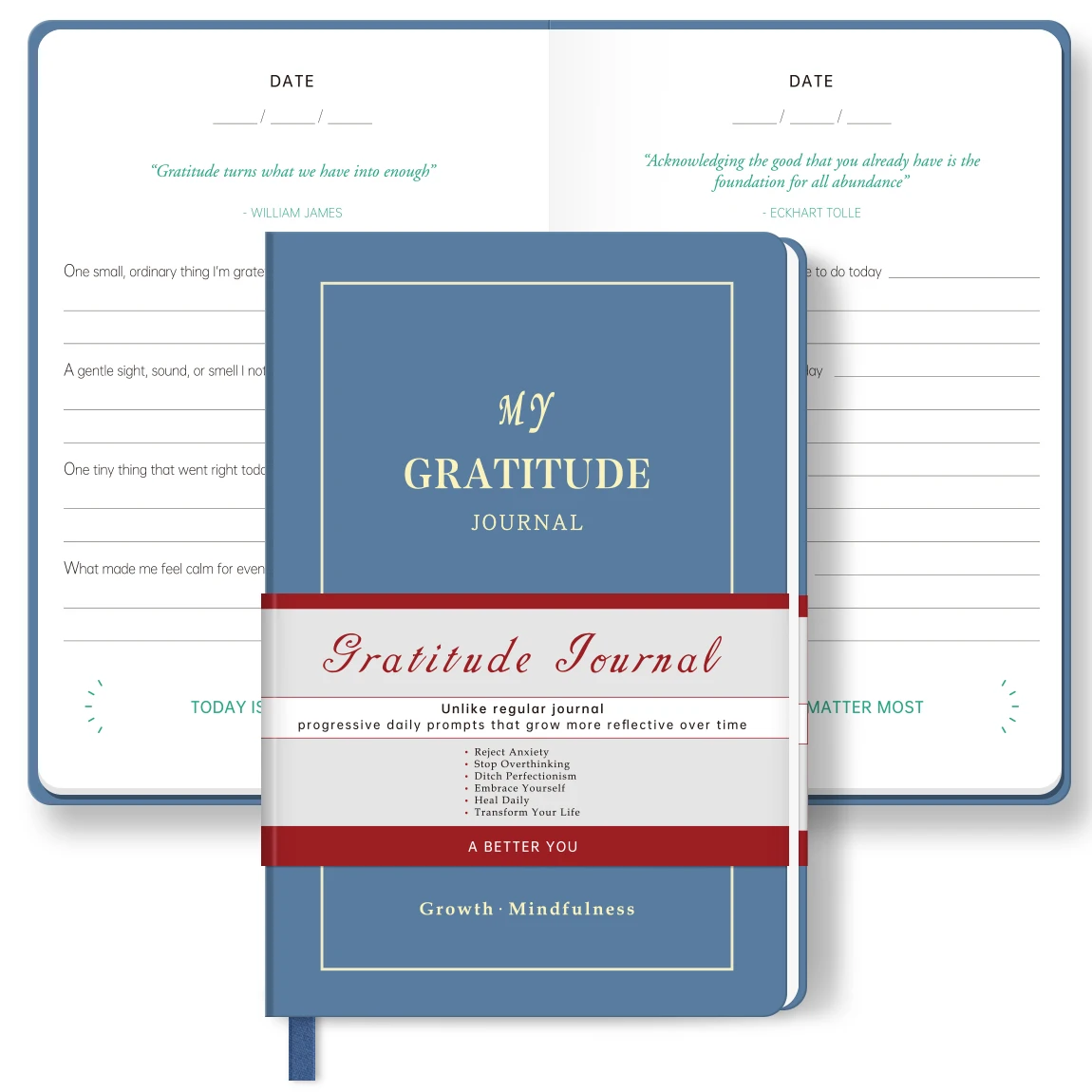 1 pièce Journal de gratitude A5 bleu, couverture rigide, carnet de méditation guidée, carnet de réflexion quotidienne avec papier épais et marque-page en ruban