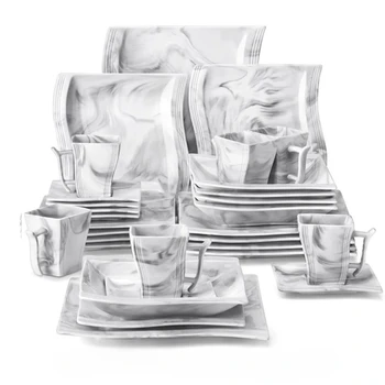 MALACASA FLORA 30-Piece Marble Porcelain Dinnerware Set 1