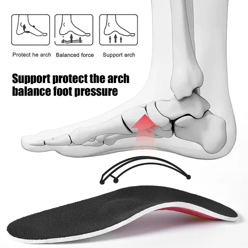 A Pair Arch Support Correction Black Mesh Sports Shock-absorbing Insole High Elasticity Correction Flat Foot Insole