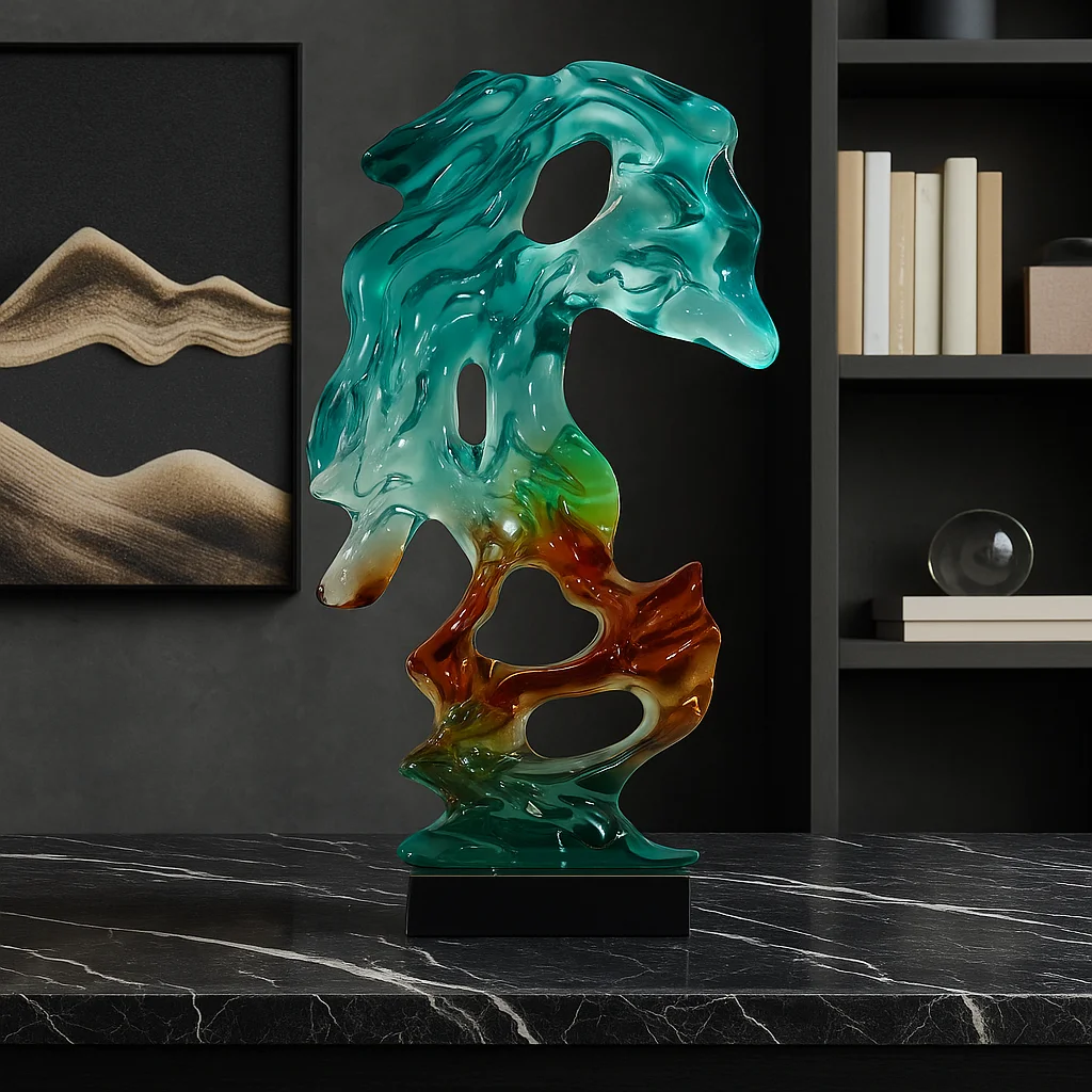 *#Q Gradient Color Resin Art Sculpture with Black Base, Abstract Decor for Modern Home & Office Decor&