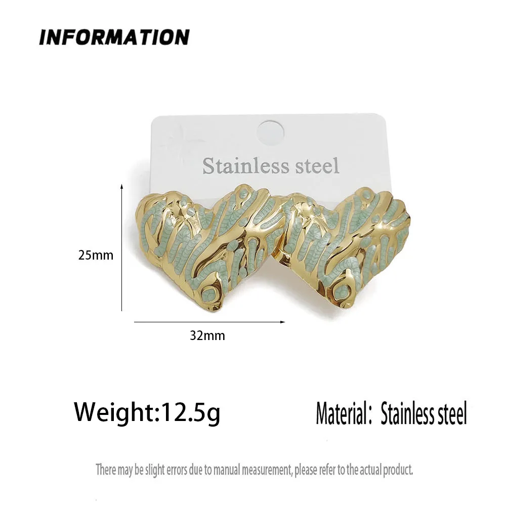 Trendy love irregular enamel stainless steel earrings, waterproof and non-fading heavy metal earrings, wedding party gifts