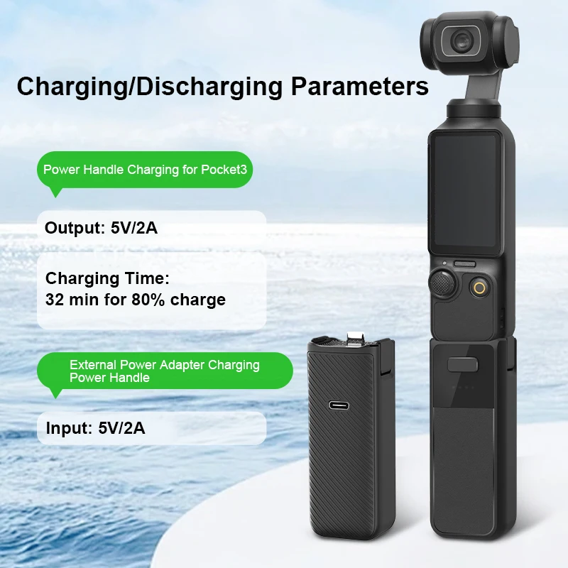 

For DJI Pocket 3 External Power Adapter Charging Power Handle,Action Camera Charging Handle 2800mAh Lightweight Camera Charger